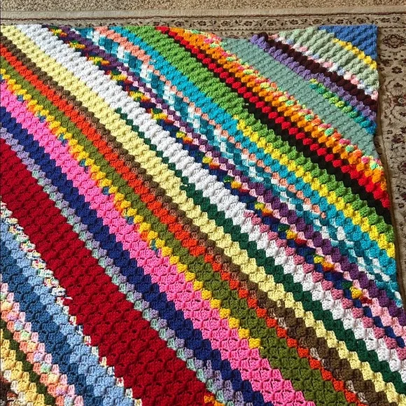 Colorful Scrappy Crochet Afghan 47X66 - Picture 4 of 12